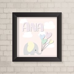 Quadro com Nome Elefante Menina Candy Color - comprar online