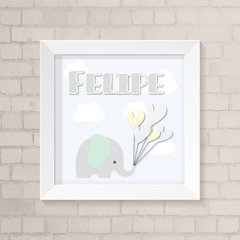 Quadro com Nome Elefante Menino Candy Color