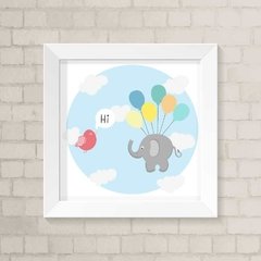 Quadro Infantil Elefante, Balões e Passarinho