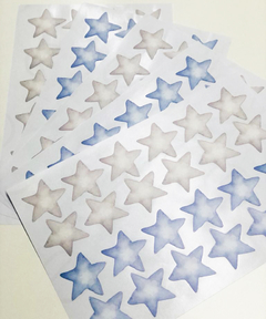 Adesivos Estrelas Arredondadas Aquarela Azul e Cinza - Atelier 508