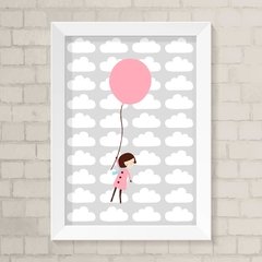 Quadro Infantil Menina e Balão Rosa