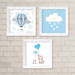 Kit de Quadros Balão, Nuvem e Elefantes