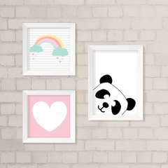 Kit de Quadros Arco-Íris, Coração e Panda