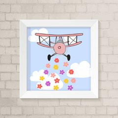 Quadro Infantil Avião e Flores