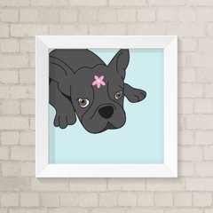 Quadro Infantil BullDog com Flor