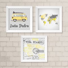 Kit de Quadros Viagem Amarelo e Cinza