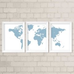 Kit de Quadros Mapa Mundi Azul