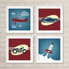 Kit de Quadros Avião, Carro, Moto e Foguete