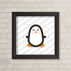 Quadro Infantil Pinguim Fundo Listrado - comprar online