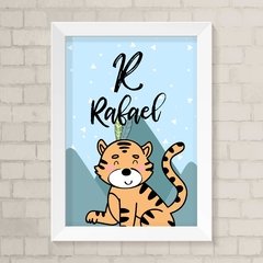 Quadro com Inicial e Nome Tigre Boho Menino