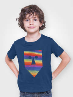 Camiseta Infantil Baiana System Máscara Arco Íris Azul Marinho