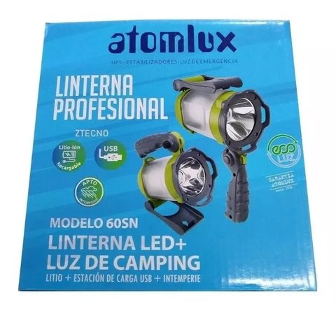 Linterna Profesional Atomlux 60sn Led Usb Camping Eco Luz - Computers Depot