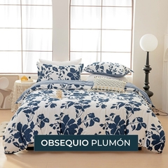 Combo Duvet Real 100 % Algodón Print + Juego De Sabanas Contornos Botanicos