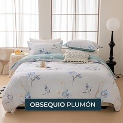 Combo Duvet Real 100 % Algodón Print + Juego De Sabanas Orquideas Acuarela