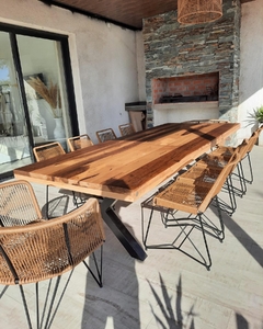 Mesa Comedor Hierro y Madera Guayubira (80x80) - El Atelier Carpintería