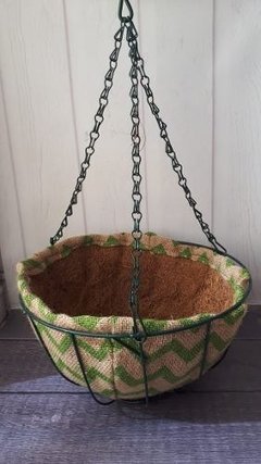 Maceta colgante de fibra de coco - decorada verde y beige - comprar online