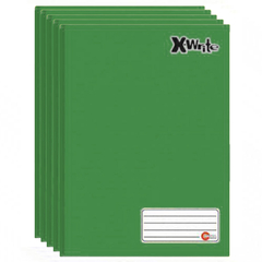 Kit 5 Cadernos Brochurão X-Write Verde SEM PAUTA 96 Folhas
