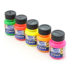 Kit 4 Unidades Tinta Tecido Fluorescente Acrilex Escolha Cor