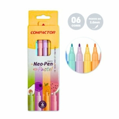 Canetinha Hidrográfica 6 Cores Pastel Compactor Neo Pen Gigante