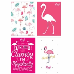 Cadernos Espiral Flamingos 96 Folhas Capa Dura 1 Matéria Máxima - Mundo Variedades
