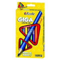 Lápis de Cor Ecole Giga 12 Cores Madeira 4mm Unidade
