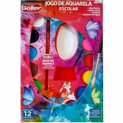 Imagem do Aquarela 12 Jogo Pastilhas Pincel e Godê com Misturador Goller