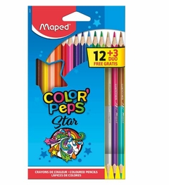 Lápis De Cor 12 Cores + 3 Lápis Cor Maped Color Peps Star