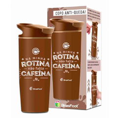 Copo Térmico Anti-Queda Minha Rotina Não Falta Cafeína 500ml Brasfoot Presente