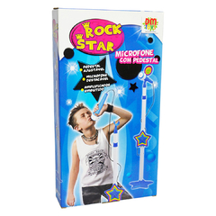 Microfone Infantil Com Pedestal Azul DM Toys Meninos Com Som