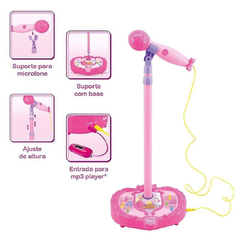 Microfone Infantil Com Pedestal Rosa DM Toys Meninas Com Som