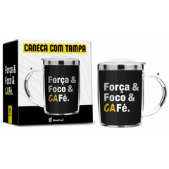 Caneca Térmica Inox Plástico Foco & Força & Café 350ml