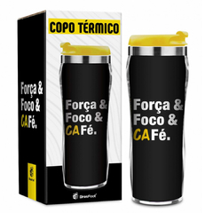 Copo Térmico Plástico Força, Foco E Café Presente 450ml