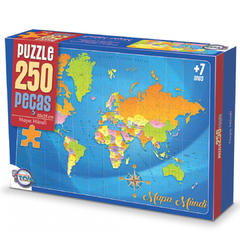 Quebra-Cabeça Mapa Mundi 250 Peças Toia Puzzle Azul