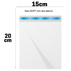 Saco Plástico Bopp C/ Aba Adesiva Transparente 50 Un 15X20cm