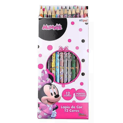 Lápis de Cor Minnie Mouse 12 Cores Madeira Infantil Escolar