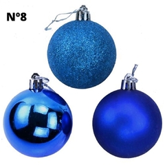 Bola De Natal Nº8 Com 6 Unidades Fosca/Cromada/Lisa Azul