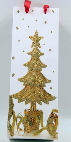 Sacola Para Vinho Presente Tema Natal 13x36 Dourada Luxo - comprar online