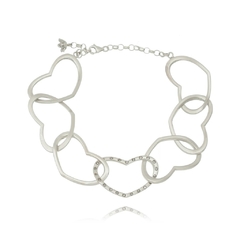 Matte sterling silver heart link bracelet