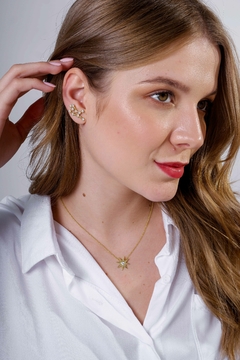 18k Gold Virgo earrings with white Sapphires or Diamonds - Lily Silvestre - Joias personalizadas e exclusivas