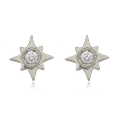 18k Gold tiny Star Piercing earrings with white Sapphires or Diamonds - buy online