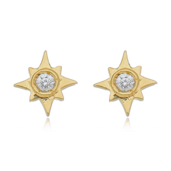 18k Gold tiny Star Piercing earrings with white Sapphires or Diamonds