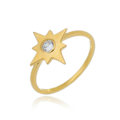 18k Gold Star Ring with white Sapphire or Diamond