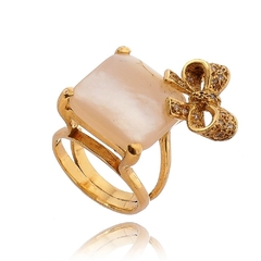 Gold plated mother of pearl bow ring