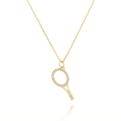 18K Gold cordless Tennis Racket necklace with white Sapphires or Diamonds