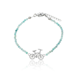 Pulsera de amazonitas naturales y bicicleta en plata con baño de oro o rodio - comprar online