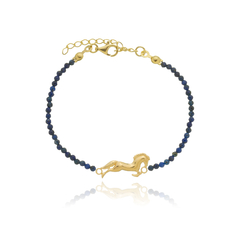 950 Sterling silver gold or rhodium plated horse natural lapis lazuli bracelet