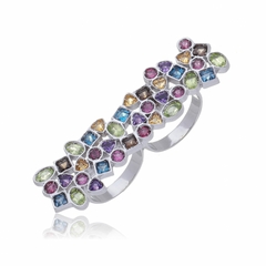 950 Sterling silver rhodium plated double mosaic ring - buy online