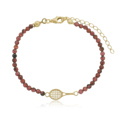 950 Sterling silver gold or rhodium plated twisted handle tennis racket natural garnets bracelet