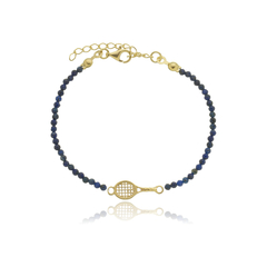 Pulseira de lápis lazuli naturais e raquete de tênis com cabo torcido em prata com banho de ouro ou ródio