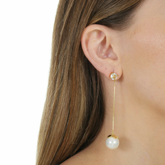 Pendiente con péndulo de perla blanca con cristal de cuarzo - comprar online